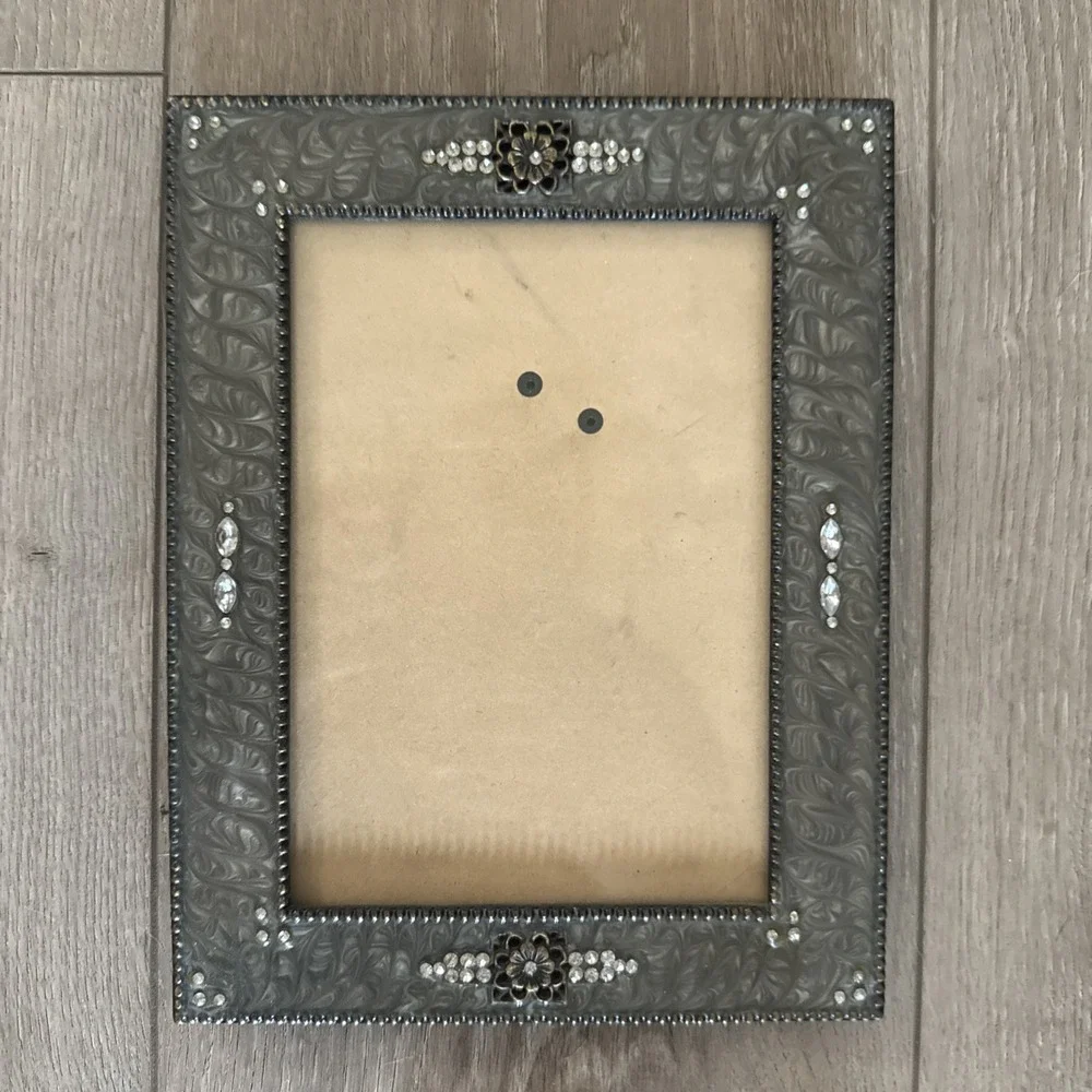 Green Marbled Enamel Art Deco Style Frame with Rhinestone Accents 5x7‎